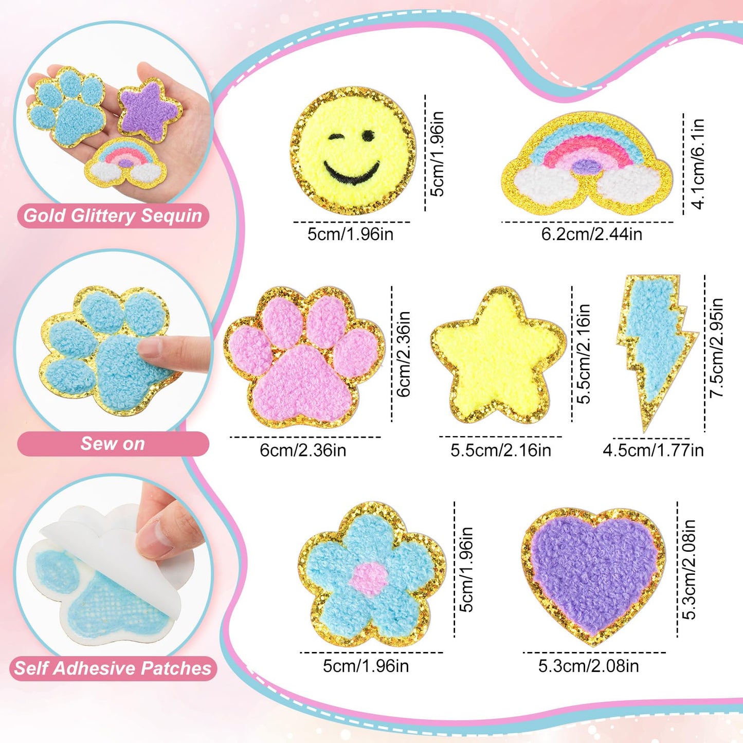 Hanaive 80 Pcs Chenille Letter Patches Self Adhesive Iron on Patch 3D Cute Embroidered Rainbow Smile Face Heart Applique Sewing Badges Patch for Fabric Clothing Jacket DIY(Macaron,Cute)