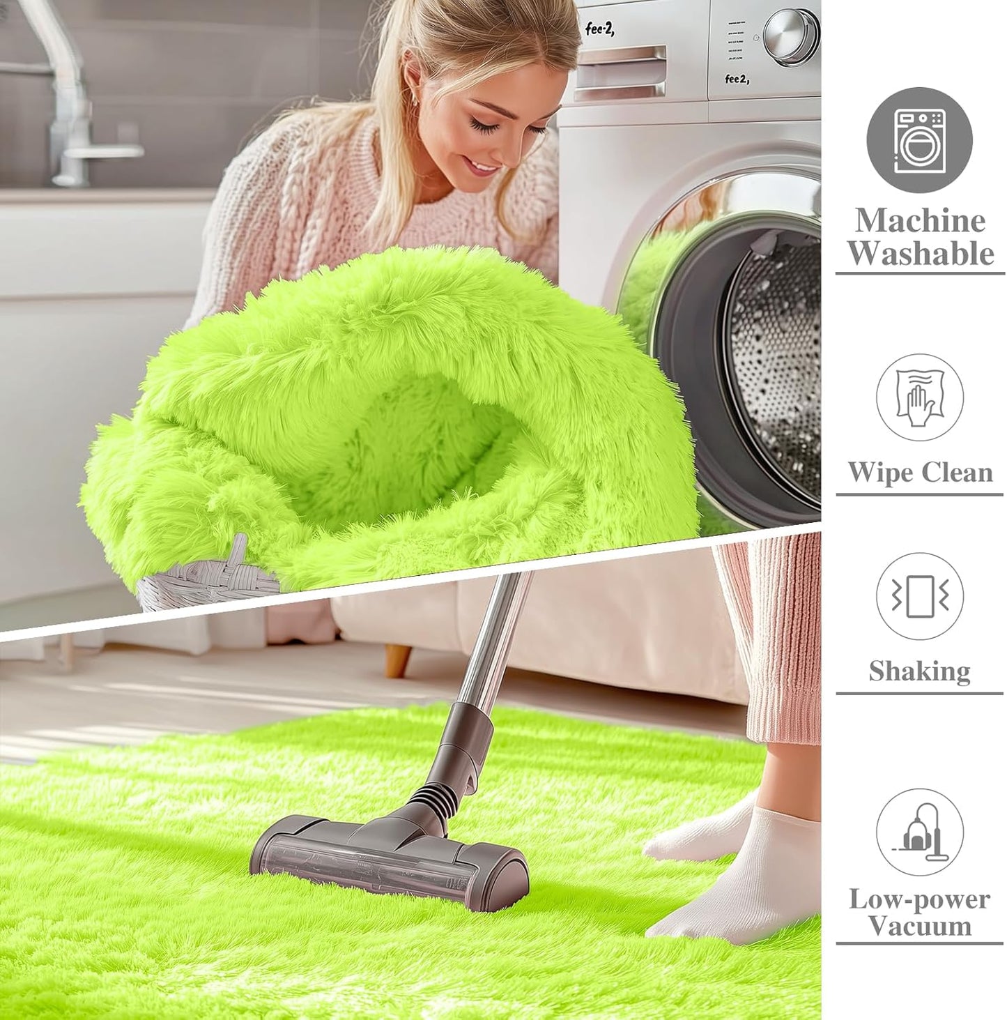 OLANLY 2x5 Machine Washable Runner Rug - Soft Fluffy Shaggy Design for Bedroom & Hallway | Lime Green Home Decor