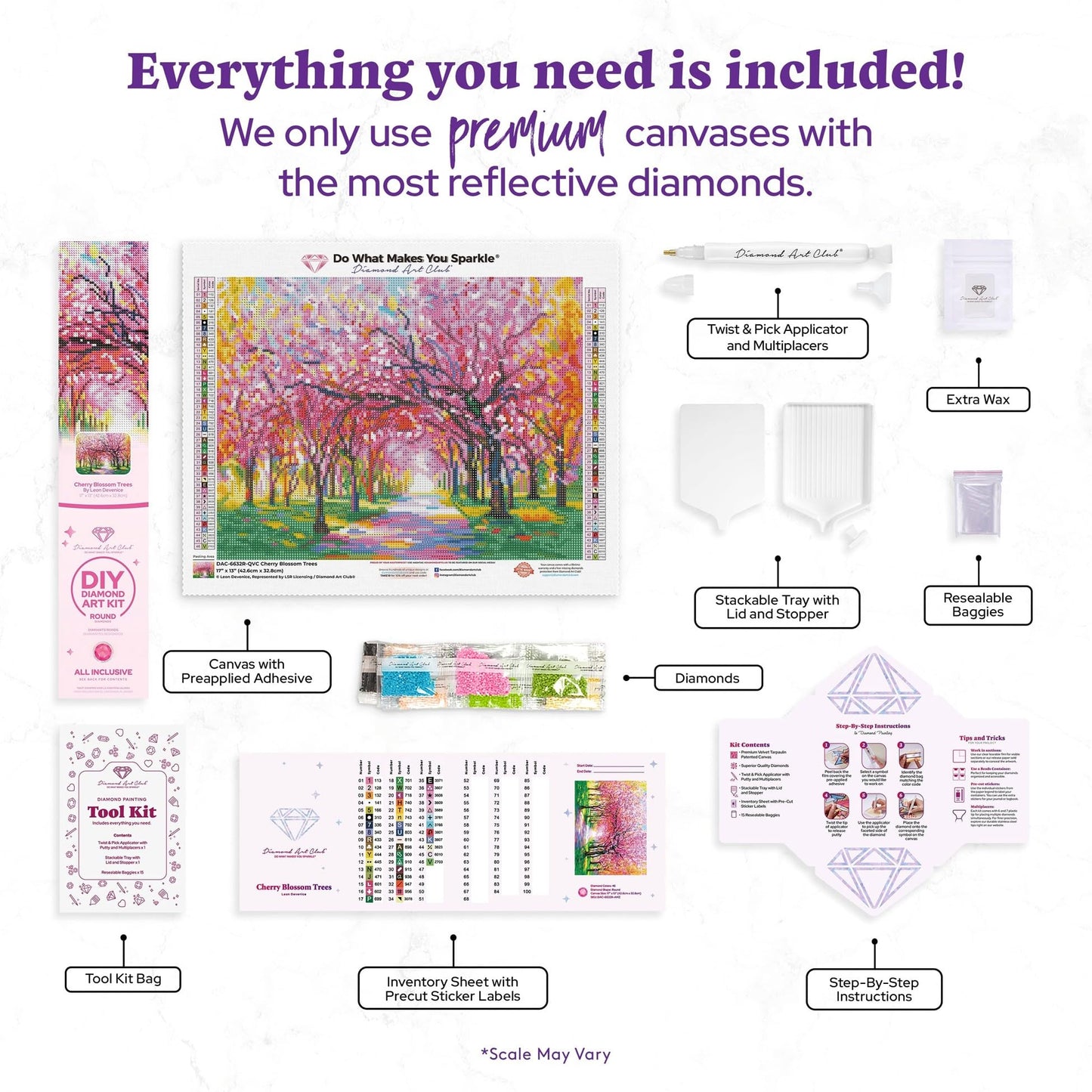 DIAMOND ART CLUB Cherry Blossom Trees Diamond Painting Kit, Fun DIY Crafts for Adults, Round Diamond Art Canvas, 17" x 13" (42.6 cm x 32.8 cm)