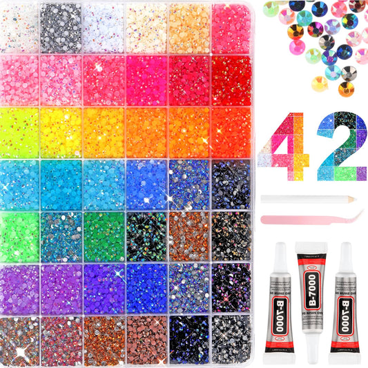 ALTRJO 40000Pcs 42 Colors Resin Jelly Rhinestones for Bedazzling, 3mm Multicolor Resin Flatback Gems for Diamond Art, Bedazzler Kit with 3Pcs 10ml B7000 Jewelry Glue for DIY Crafting Book Shoes