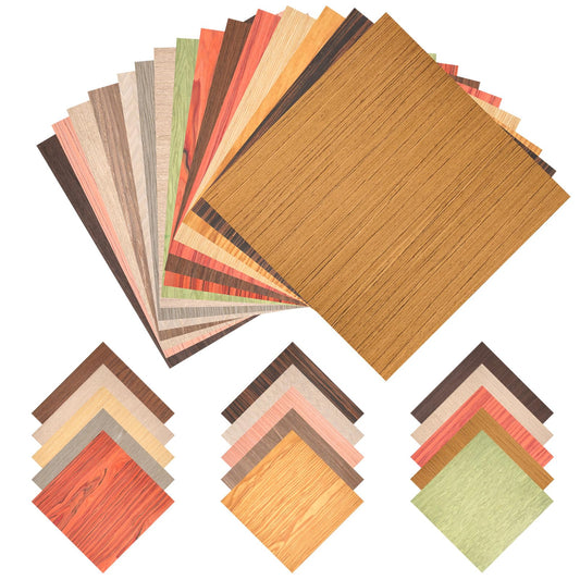 Juexica 30 Pcs 12" x 12" Wood Veneer Sheets Variety Pack Square Wood Veneers, Thickness Different, for Marquetry, Inlay, Woodworking Projects(Multi Color)