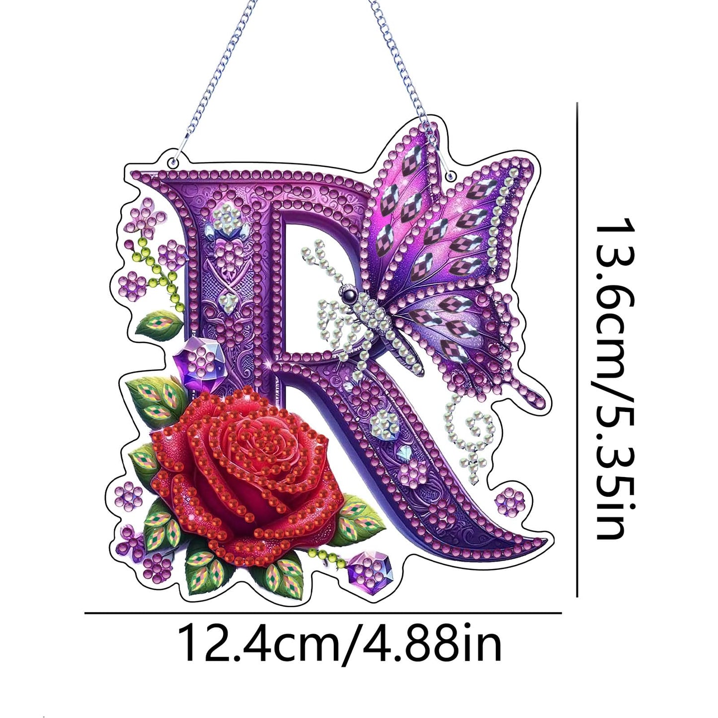 DIY Hanging Diamond Art Kit for Adult – Gem Art Window & Wall Pendant, Acrylic Letter Diamond Painting Ornament for Home & Garden Decoration (R)