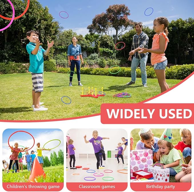 OBTANIM 24 Pcs Plastic 3 Inch Ring Toss Game for Kids and Outdoor Toss Rings for Speed and Agility Practice Game, Random Colors