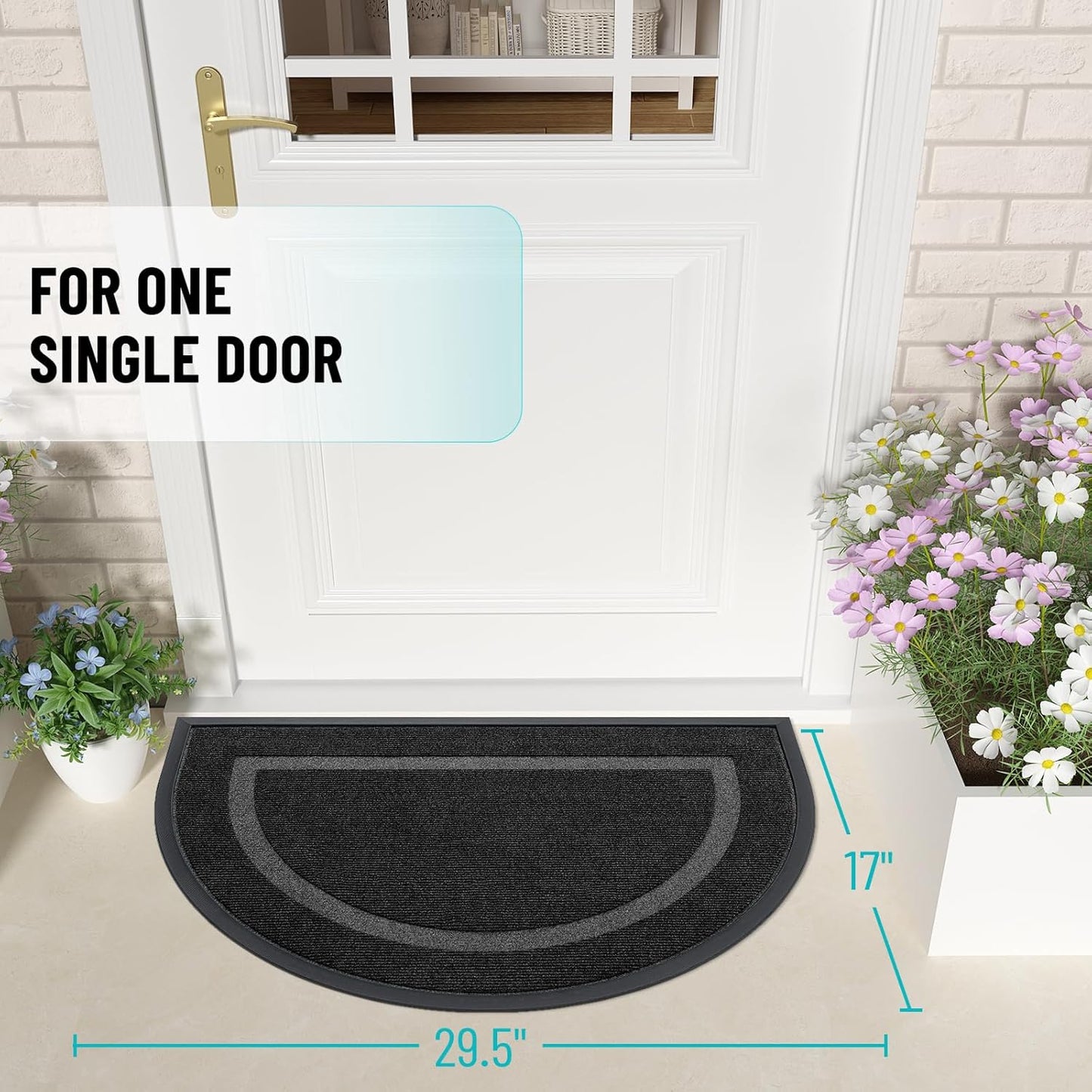 OLANLY Half Circle Door Mat - Waterproof All-Season Indoor/Outdoor Welcome Mat | 29.5x17, Black