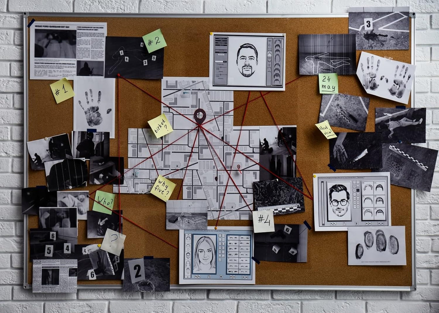 BELECO 5x4ft Fabric Spy Theme Detective Photography Backdrop Detective Board with Crime Scene Photos Fingerprint Clues