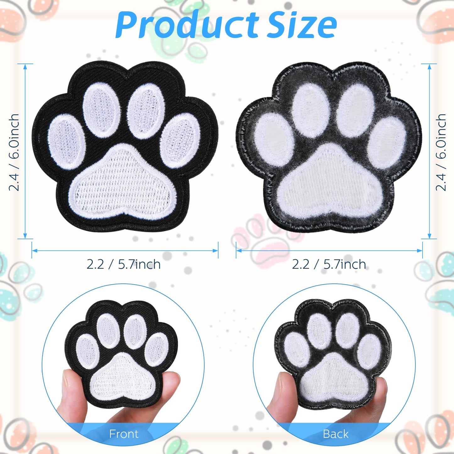 Waydress 24 Pcs Iron on Patches Paw Print, Iron/sew on Patches for Clothing, Cute Paw DIY Decoration or Repair Fabric Embroidery Stickers for Dresses Backpacks Jean T-Shirt Cap Shoe(White,24 Pcs)