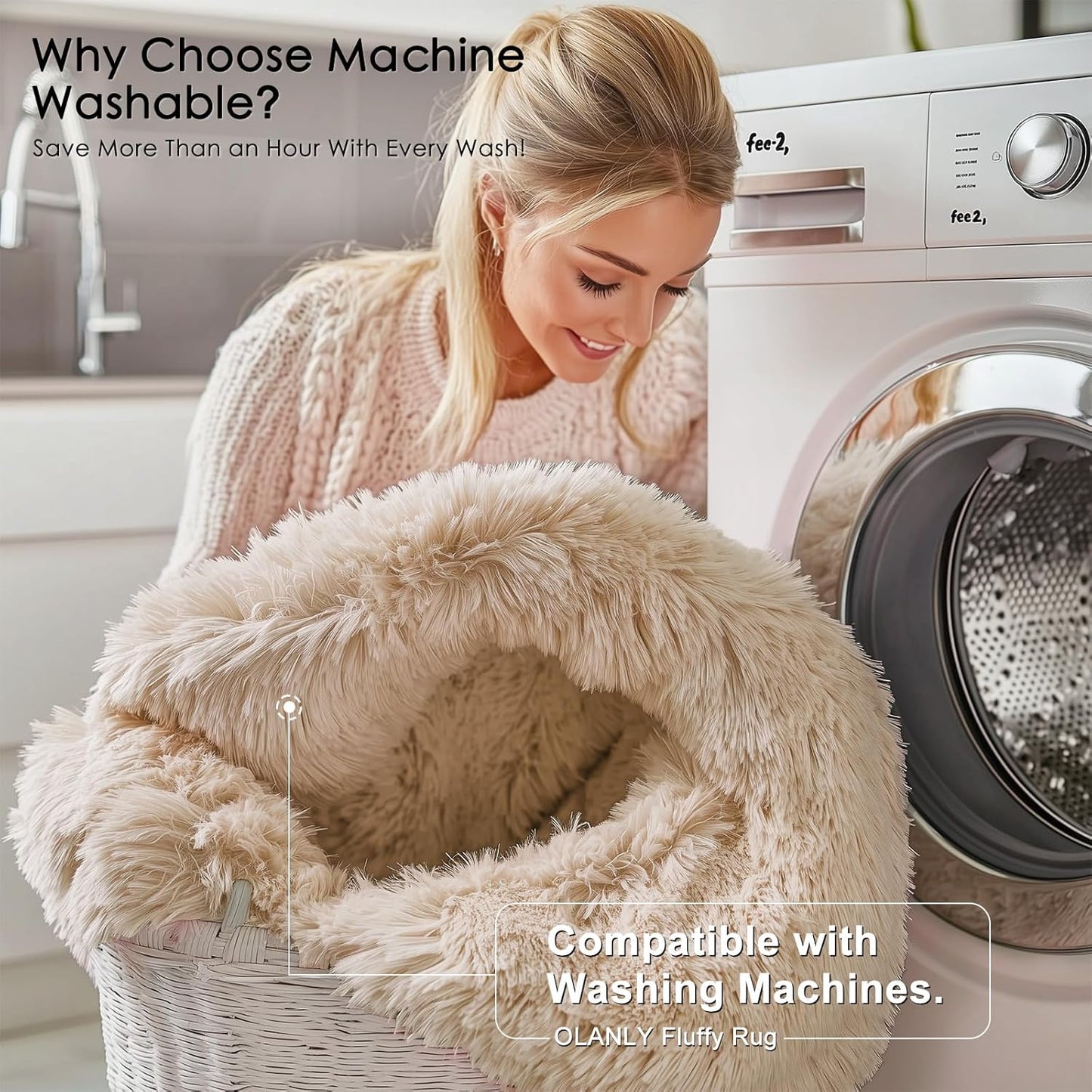 OLANLY Machine Washable 2x6 Runner Rug - Soft Fluffy Shaggy Carpet for Bedroom & Hallway | Beige