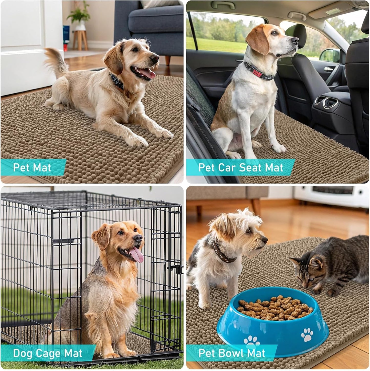 OLANLY Dog Door Mat - Absorbent Non-Slip Chenille Mat for Muddy Paws | 59x32 Tan Indoor Entryway Carpet