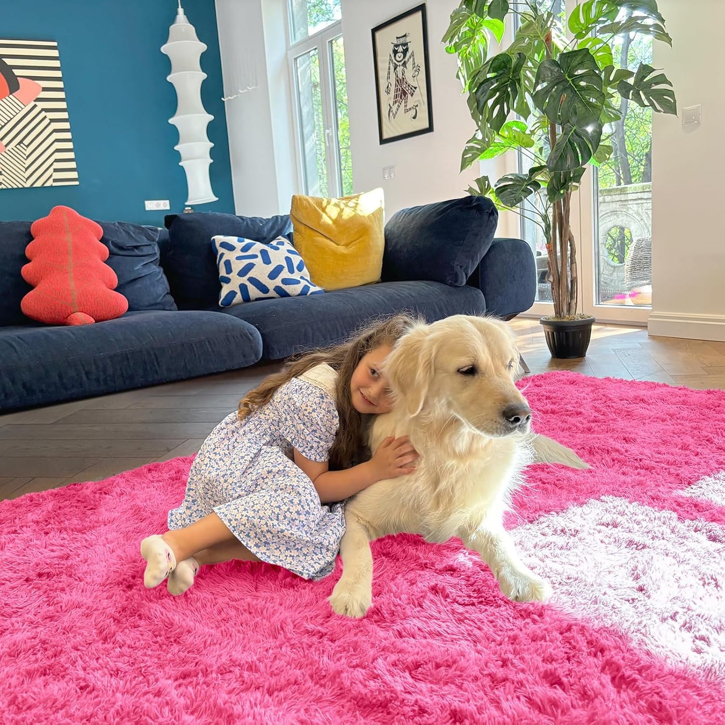 OLANLY Soft Fluffy Shaggy Runner Rug - Machine Washable 2x6 for Hallway, Bedroom & Nursery | Hot Pink Decor