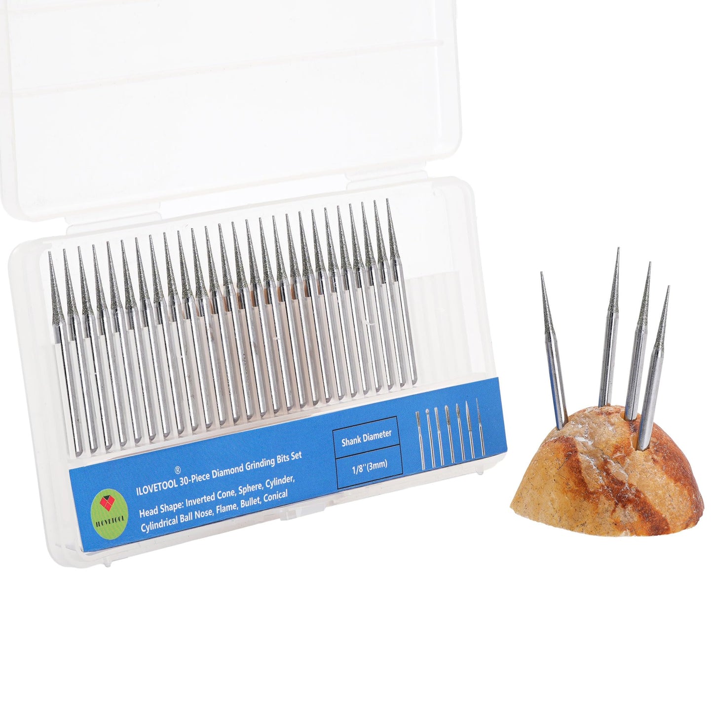 30-Piece Diamond Drill Bits Set for Jewelry Making Sea Glass Shells Gemstones Diamond Tipped Drill Bits for Dremel Rotary Tools Glass Ceramic Stone