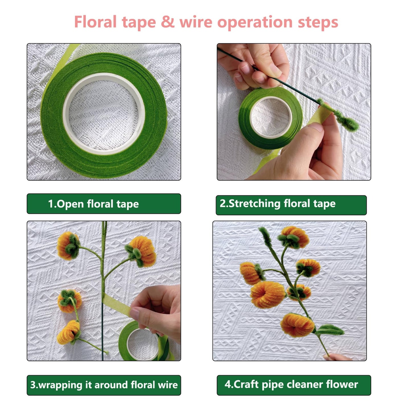 Swpohrat 50 pcs 2 Guage 11.8 Inch Floral Stem Wire and 4 Rolls 1/2 Inch Wide Green Floral Tape for Craft Pipe Cleaner Bouquet,Wedding Bouquet,Flower Pens,Arts and Crafts Making