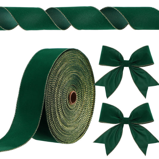 Chuangdi 1 Roll 2.5 Inch, 60 Yard Christmas Velvet Ribbon Vintage Green Wide Ribbons for Gift Wrapping Christmas Tree Ornaments Xmas Party Decoration Wreath Crafts Bow Making