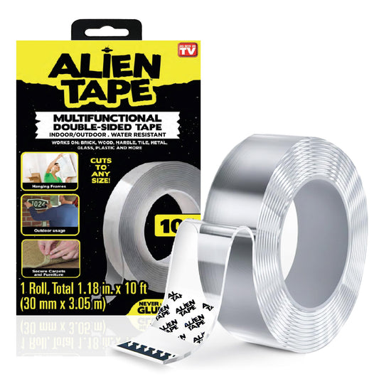 ALIEN TAPE Heavy Duty Double Sided Tape, Nano Tape, Feet Clear Adhesive Tape for Poster Photo Wall Decor As Seen on TV, (1 Roll - 10 Feet)