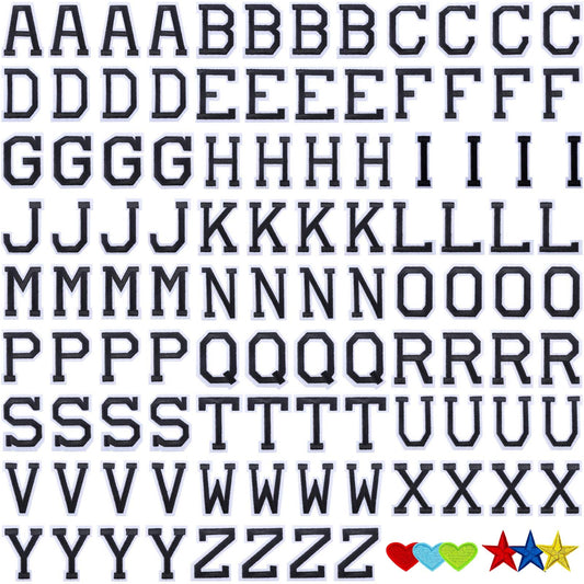Jongdari Iron on Letters, 110 Pcs Alphabet Patches, Decorate Repair Letter Patches for Clothing Shirts Jackets Hats Jeans Shoes Bags (Black)