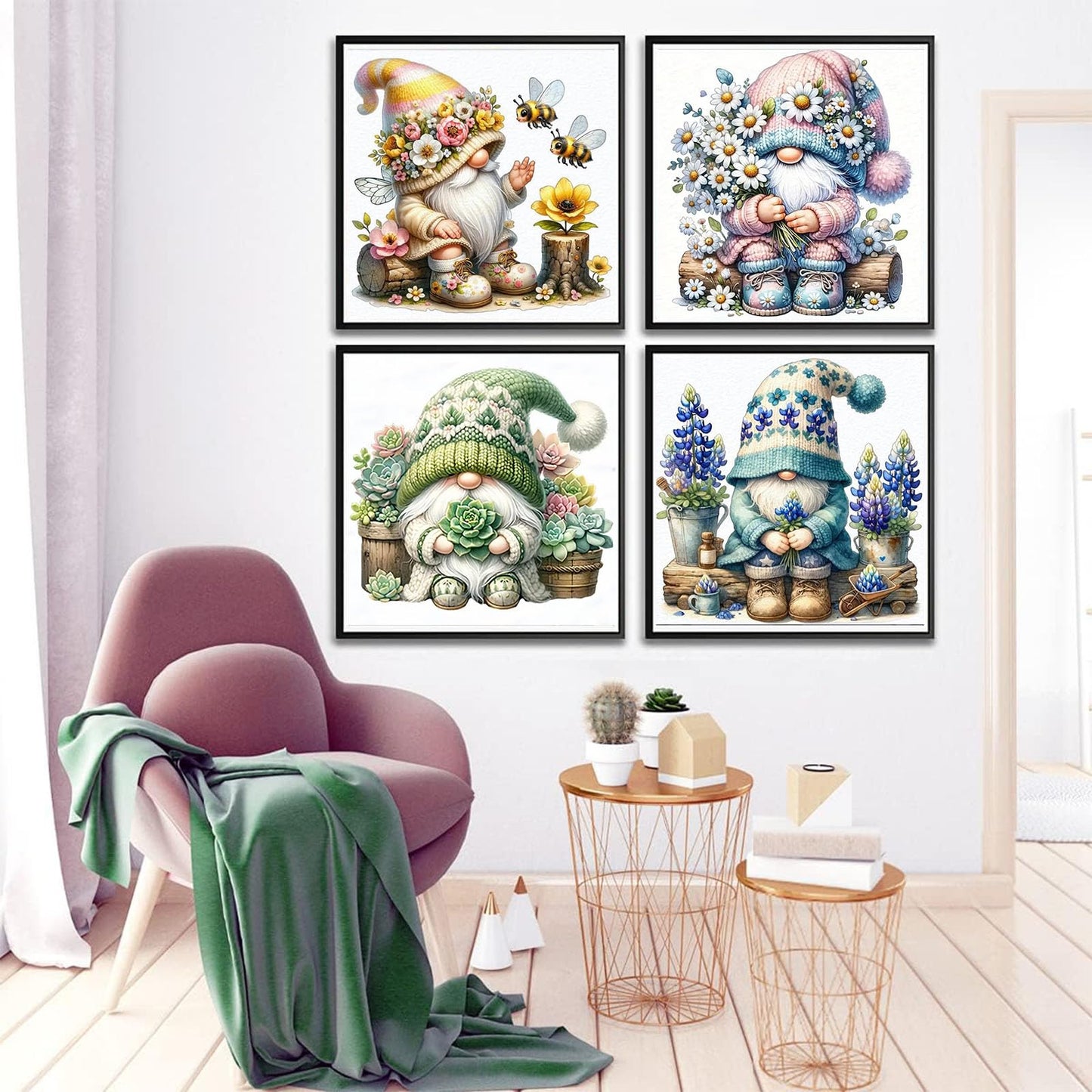ajepon 4 Pack Gnome Diamond Painting Kits for Adults-Gnome Diamond Art Kits for Adults, Diamond Painting Gnomes DIY 5D Round Full Drill Gem Art and Crafts for Home Wall Decor Gifts 12x12 inch