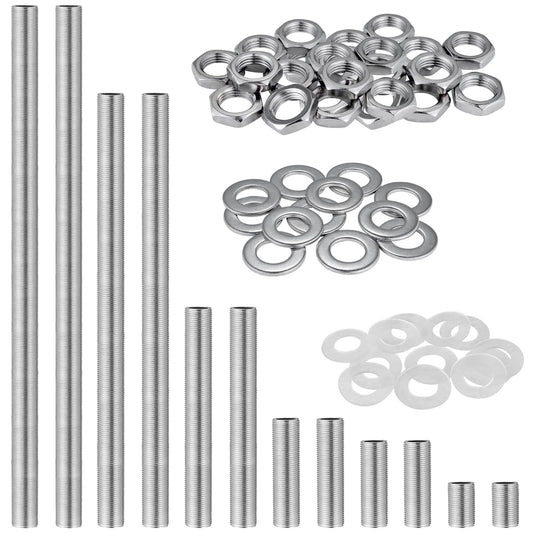 Stainless Steel Lamp Pipe,Lamp Repair Hardware Assortment,SS304 Lamp Assembly Hardware Including 10" Nipples,Washers & Locknuts.Threaded Lamp Rod for Outdoor Lamps (304 Stainess Steel)