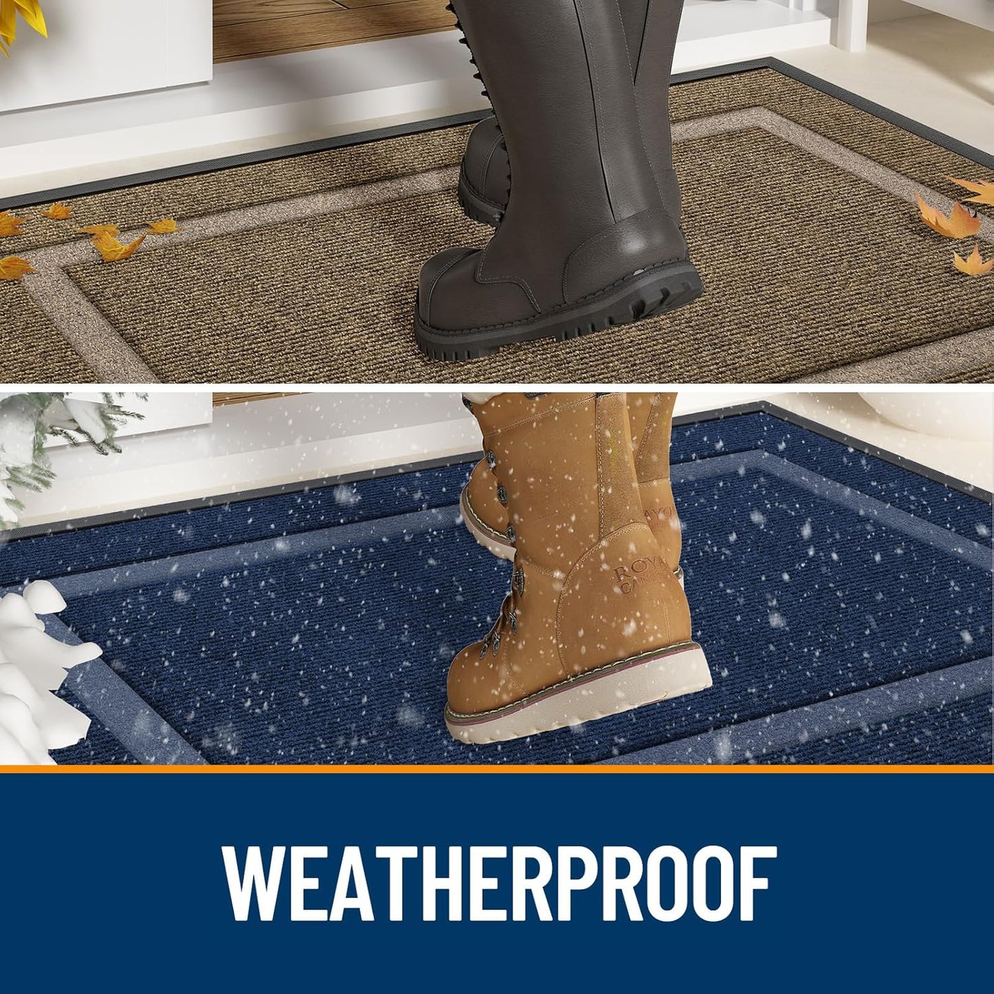 OLANLY Waterproof Front Door Mat - All-Season Indoor/Outdoor Doormat, Easy Clean, 29.5x17, Khaki & White