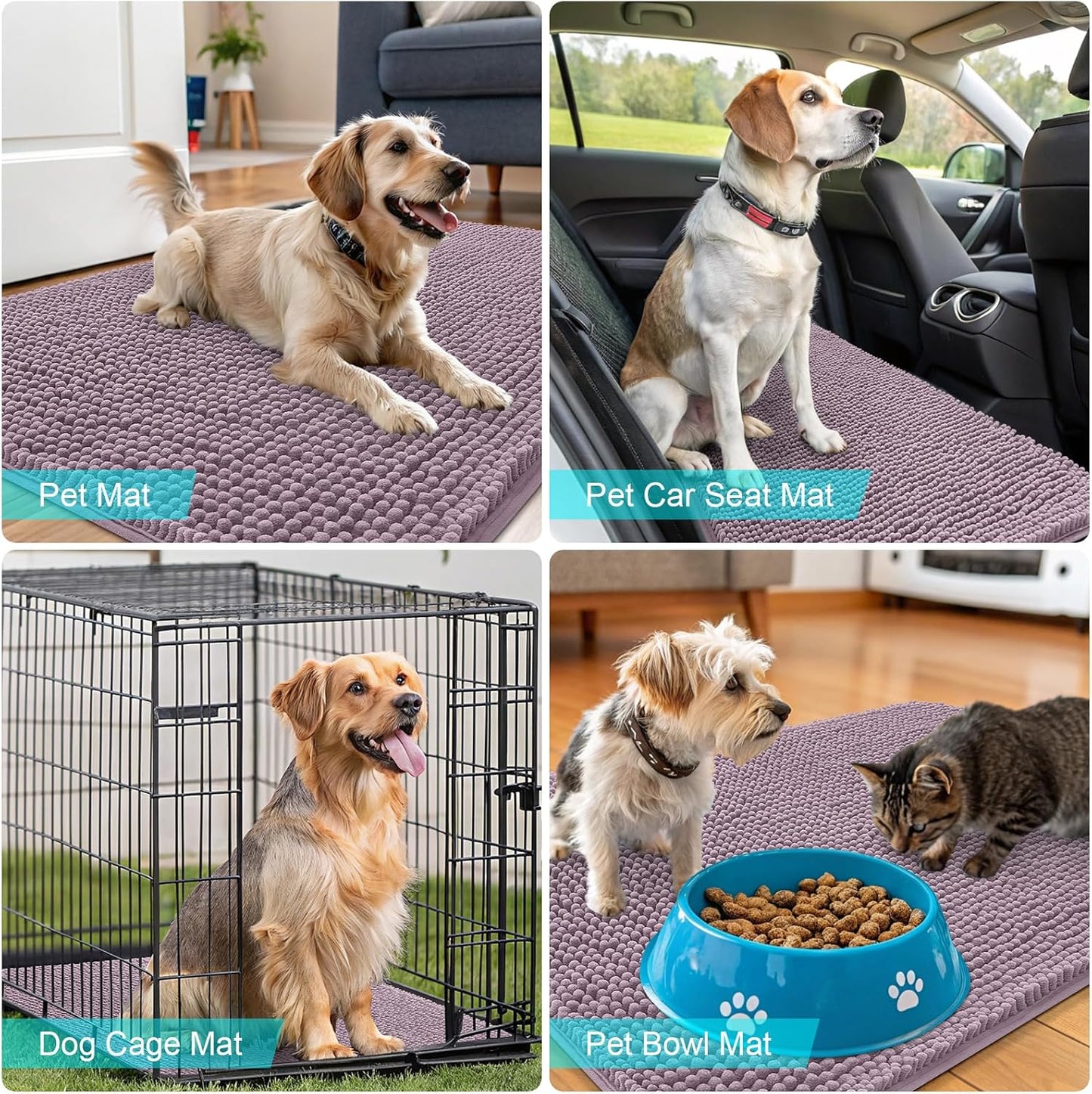 OLANLY Dog Door Mat - Absorbent Non-Slip Chenille Mat for Muddy Paws | Quick Dry, 70x46, Deep Plum