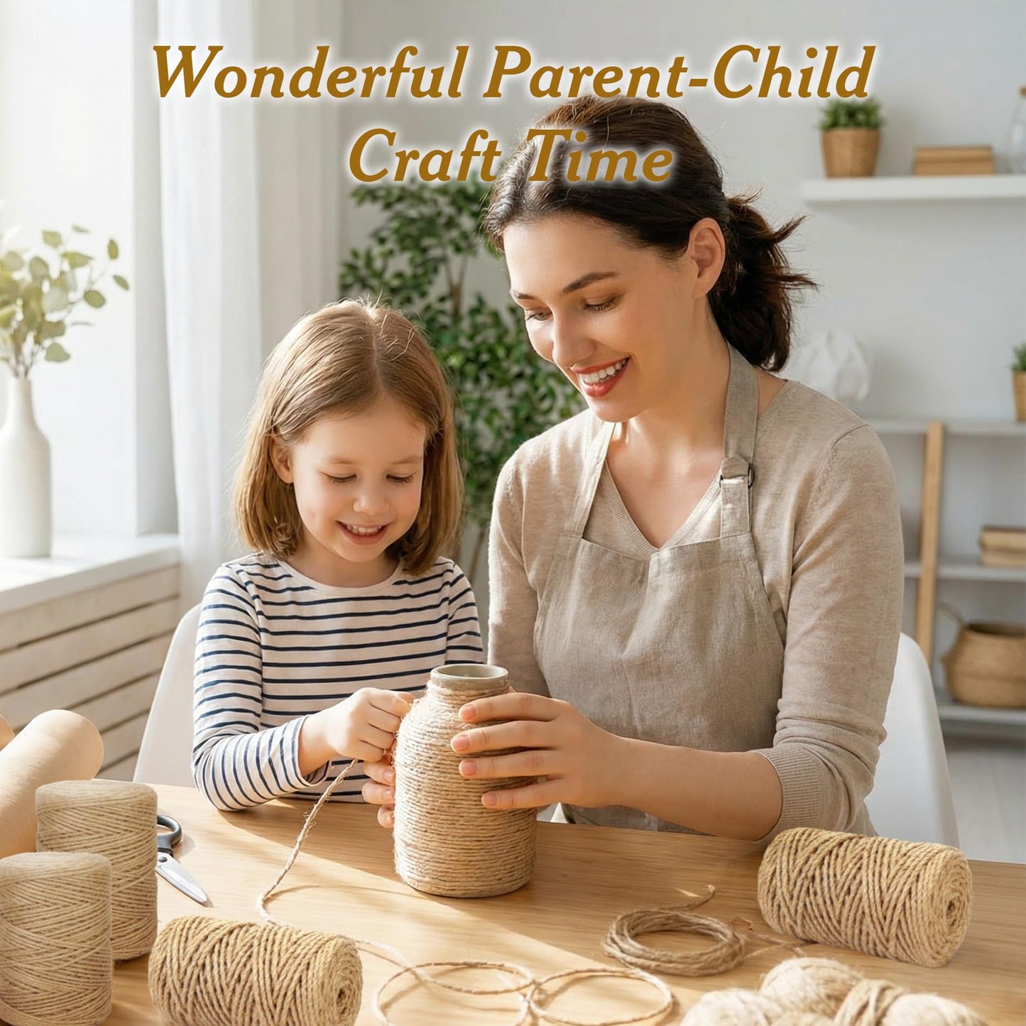 6mm*164 Feet Natural Jute Twine String DIY Home Decor,6mm Thick 12-Strand Jute Twine for Crafting Gift Wrapping Packing Gardening Crochet Knitting Macrame Decor,Brown Rope for Refurbish Cat Tree
