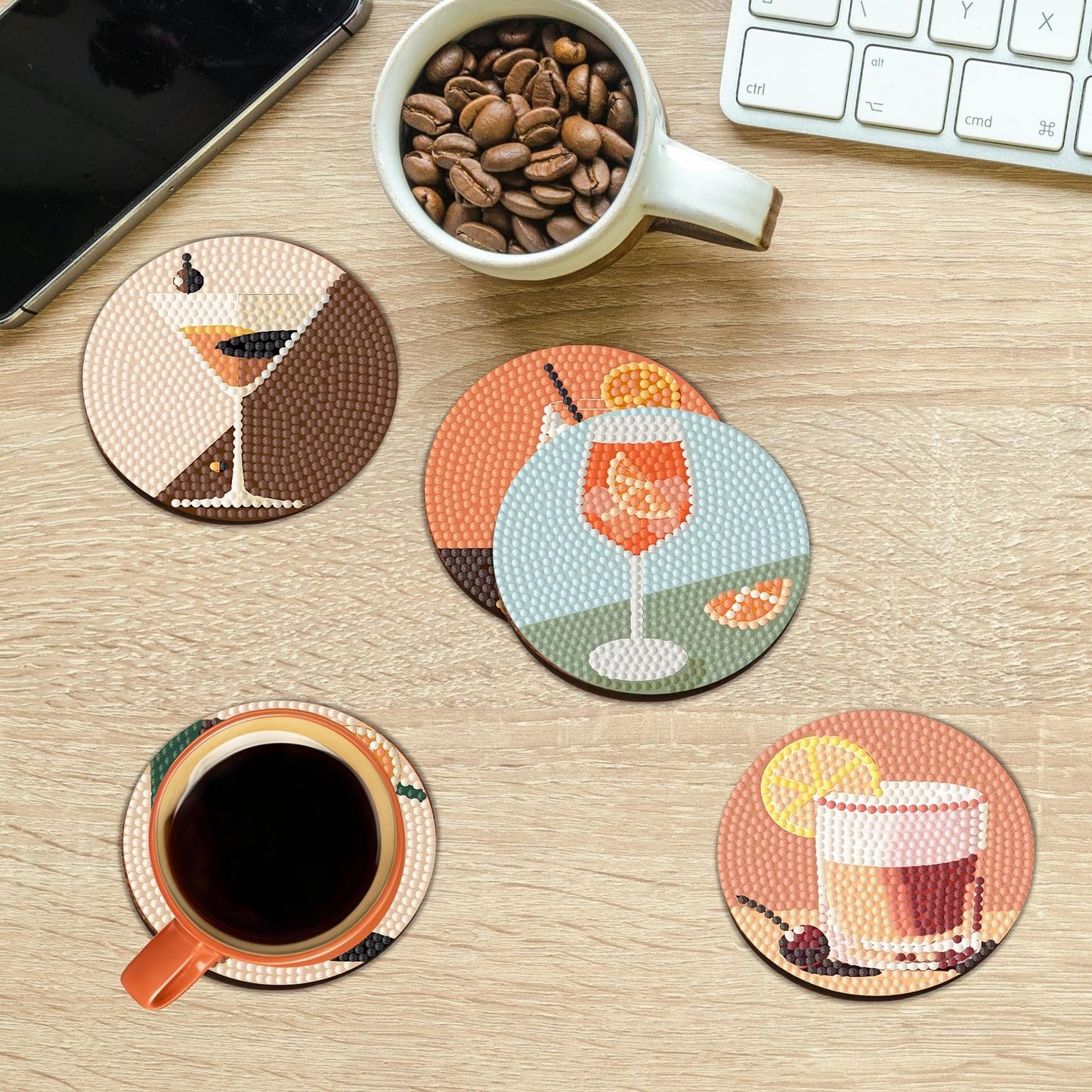 Bulerrylulu 8 Pcs Diamond Painting Coasters Kits with Holder,Diamond Art Coasters Set for Drinks Coffee Table, Gem Painting kit for Beginners Adults DIY Art Craft Gifts Home Decors (8pcs Cocktail)