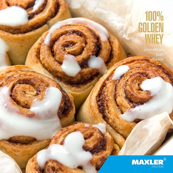 Maxler 100% Golden Whey Protein - 24g of Protein per Serving - Premium Whey Protein Powder for Pre Post Workout - Fast-Absorbing Whey Concentrate, Isolate & Hydrolysate Blend - Cinnamon Bun 2 lbs
