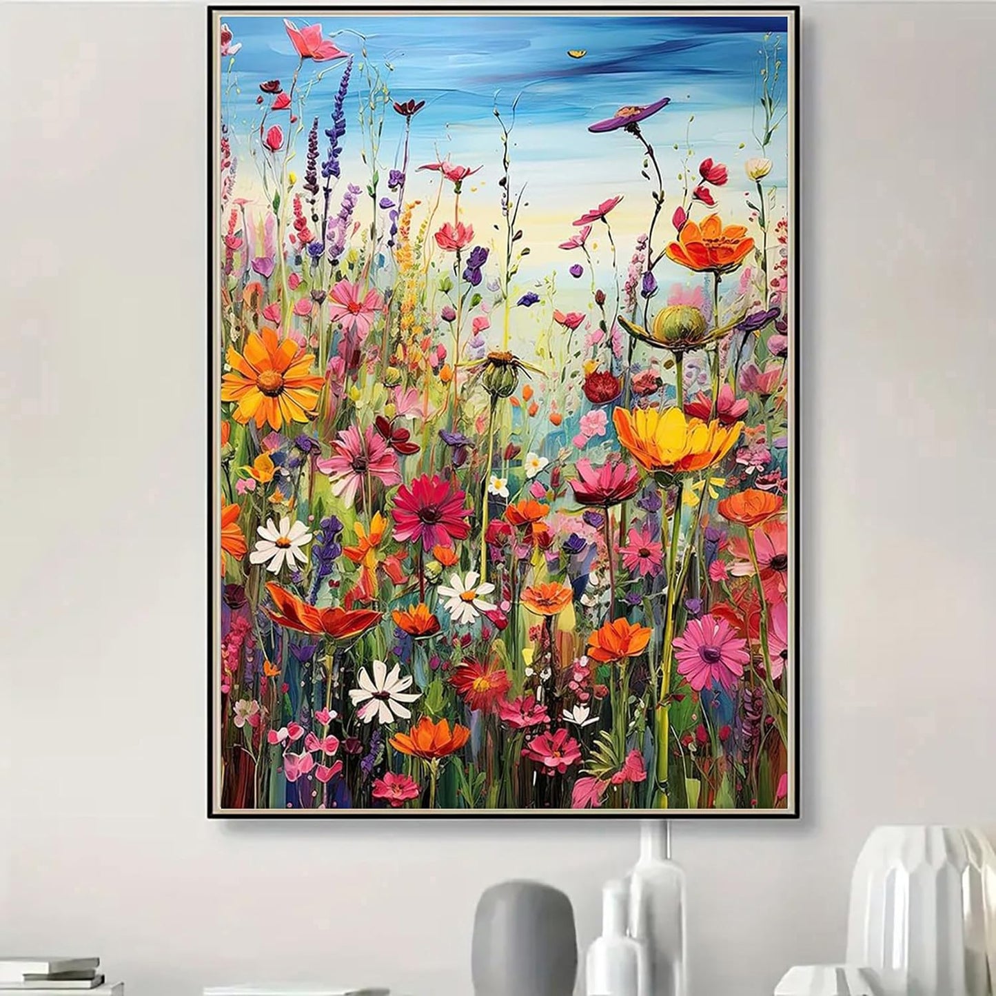 BYGFHLYW Diamond Art Painting Kits for Adults, Sea of Flowers 5D Diamond Painting Dots Art Kits for Adults Beginner, Flowers DIY Full Round Gem Crystal Art Paint by Diamond, Home Wall Decor 12x 16 in