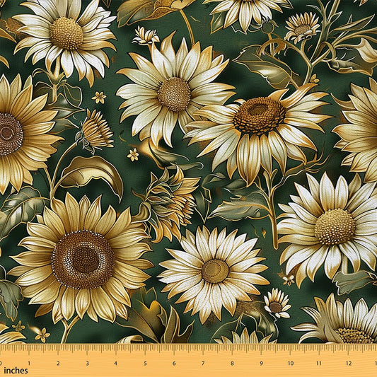 Sunflowers Fabric by The Yard,Botanical Natural Theme Decor Fabric for Sewing Supplies,Watercolor Oil Painting Print Fabrics Soft Flannel Polyester No Stretch,White Yellow 1 Yard,36" L x 59" W