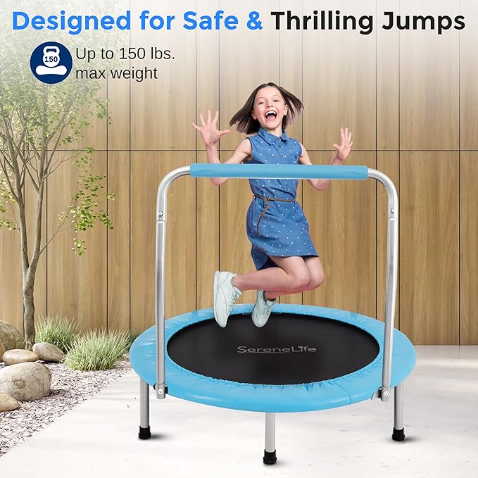 SereneLife 36/40" Foldable Mini Trampoline - Compact Fitness Trampoline for Kids Adults, Exercise Rebounder with Foam Handle, Indoor/Garden Workout Equipment, Max Load 150/220 lbs