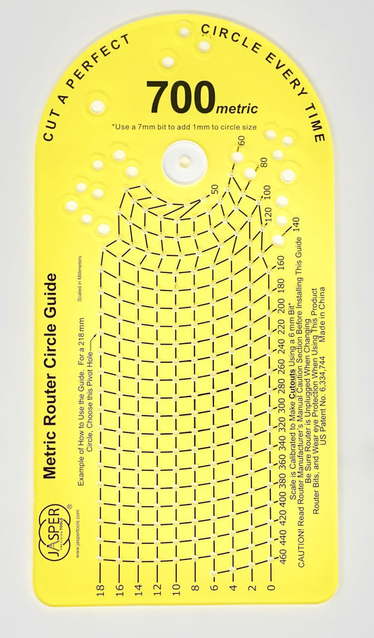 Jasper 700 Metric Circle Cutter Jig for Standard Plunge Routers Cuts Perfect Circles from 50mm to 406mm – Kit Includes Calibration Disc & Pivot Pins