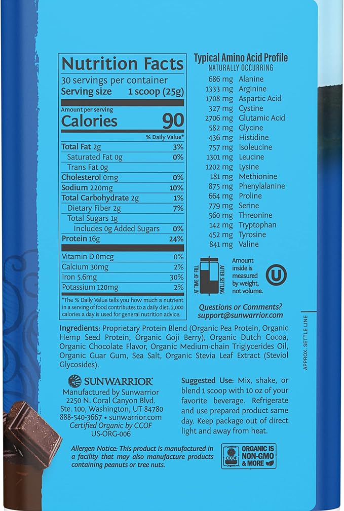 Organic Plant Based Protein Powder | Vegan Organic Protein Powder Chocolate Flavored with BCAA Amino Acids & Hemp Seed Pea Blend | Non-GMO Soy Dairy Filler & Gluten Free (Chocolate, 30 Servings)