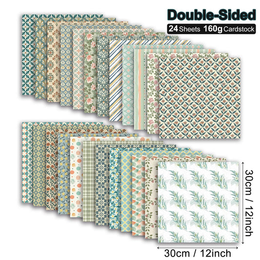 Spring Scrapbook Paper Vintage Green Vine Patterned Paper Pad 12×12,24 Sheets Double-Sided Bobo Floral Scrapbooking CardStock Papers Pad for Holiday Cardmaking DIY Origami Papers. (PAD2114)