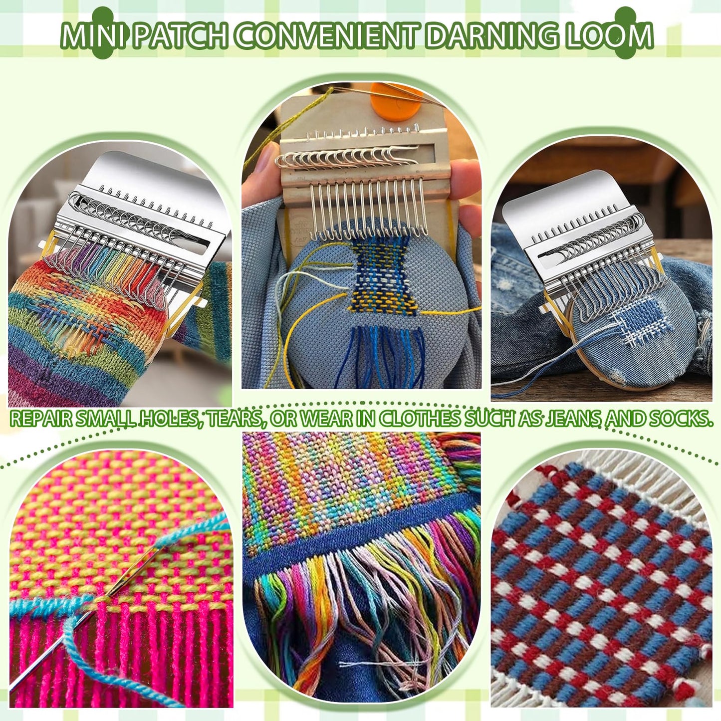 Jeyermier Patchmaker 2.0 Kit, Portable Patch Darning Kit for Beginners, Speedweve Darning Loom to Repair Holes on Socks, Clothes & Jeans, Knit Patch Repair Tool for Quickly Sewing Repair (14 Hooks)