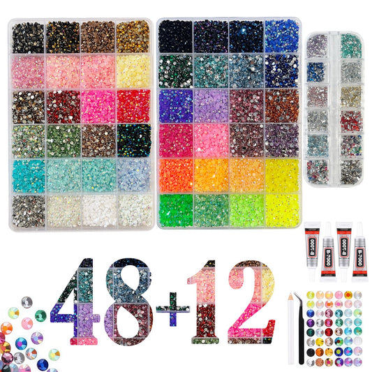 49000Pcs Resin Jelly Rhinestones for Bedazzling, Multicolor 3mm Flatback Gems for Diamond Art, Bedazzler Kit with 4 Pcs 10ml B7000 Jewelry Glue for Nail Art, Crafting, Clothing, Fabric Decor Makeup