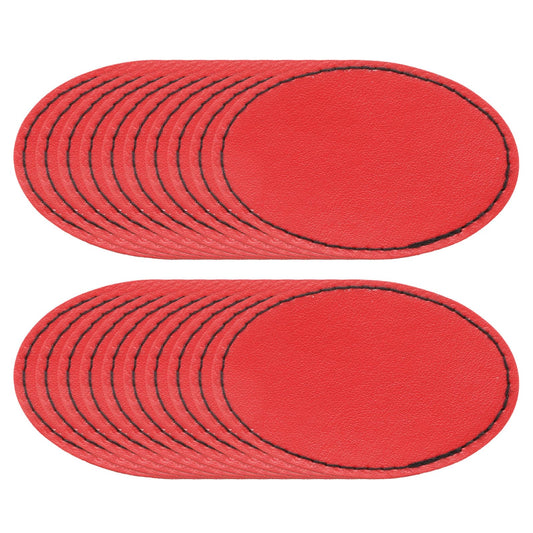 MECCANIXITY Blank Leatherette Patches, 3x2 Inch Oval Faux Leather Hats Patches with Adhesive Iron-on Heat Press Laserable Rustic for Hats DIY Fabric Repair Sew(Red, Pack of 60)