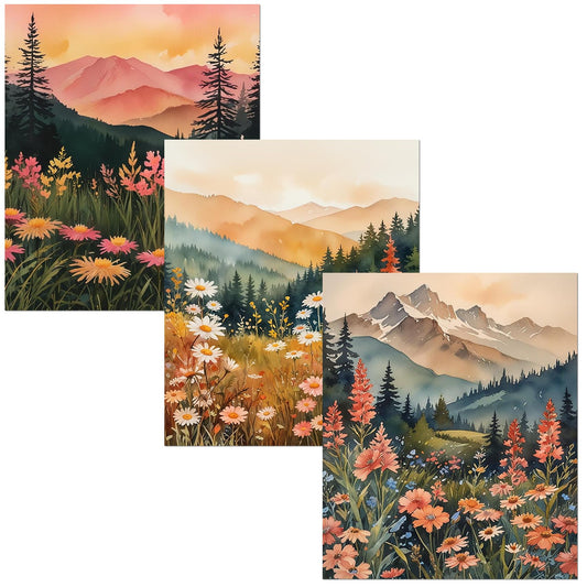 Foritho 3 Pack Vintage Mountain Wildflower Diamond Art Kits for Adults, Maximalist Nature Floral Landscape Diamond Painting Kits, DIY Diamonds Gem Art Painting for Home Wall Decor, 9.8x11.8 Inch