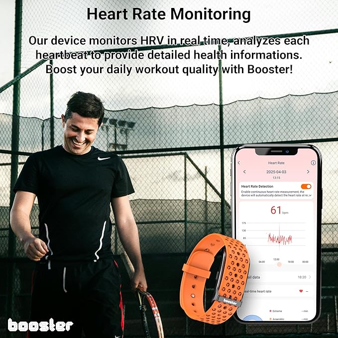 Booster Smart Bracelet, Wearable Activity & Fitness Tracker Band, 24H Sleep Tracker, All-Day Continuous Heart Rate Blood Pressure Stress HRV Monitor, 120+ Sport Modes Smart Wristband, Silicone Orange