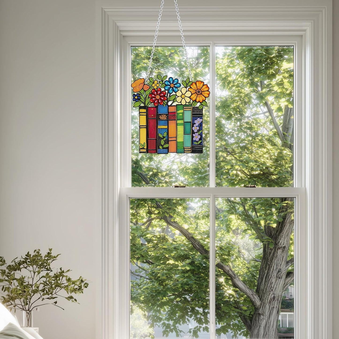 Book Hanging Diamond Art Kits for Adults, Flowers Diamond Art Suncatchers, 5D Gem Art, Sun Catchers Indoor Window Acrylic DIY Crafts for Gift Home Decor
