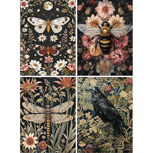 Diamond Painting Kits for Adults - 4 Pack Dragonflies, Butterfly, Bees, Bird DIY 5D Diamond Art Kits Full Drill Diamond Dots Paintings with Diamonds Gem Art and Crafts Home Decor 12x16inch