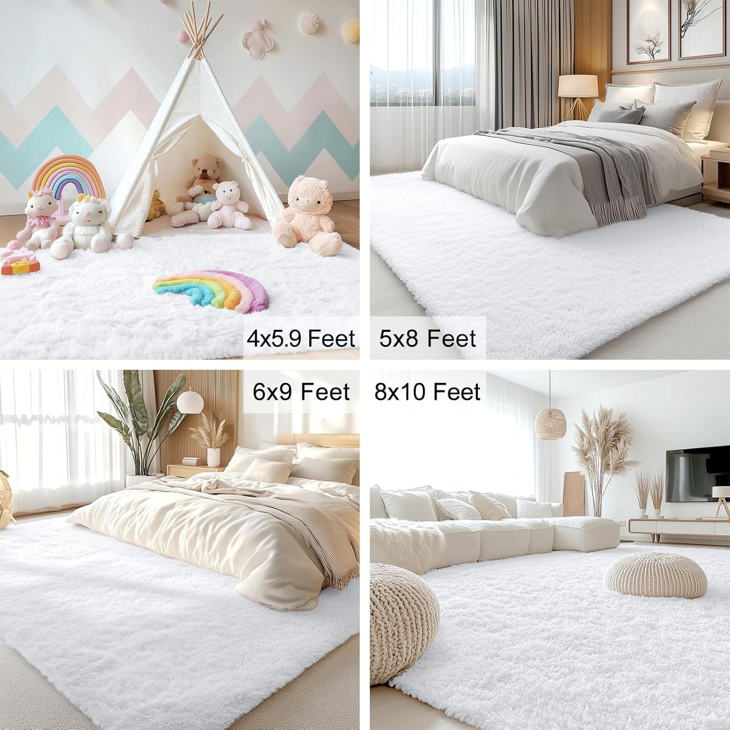 OLANLY Large Area Rug - Soft Fluffy Shaggy Carpet for Living Room & Bedroom | 7x7 ft, White