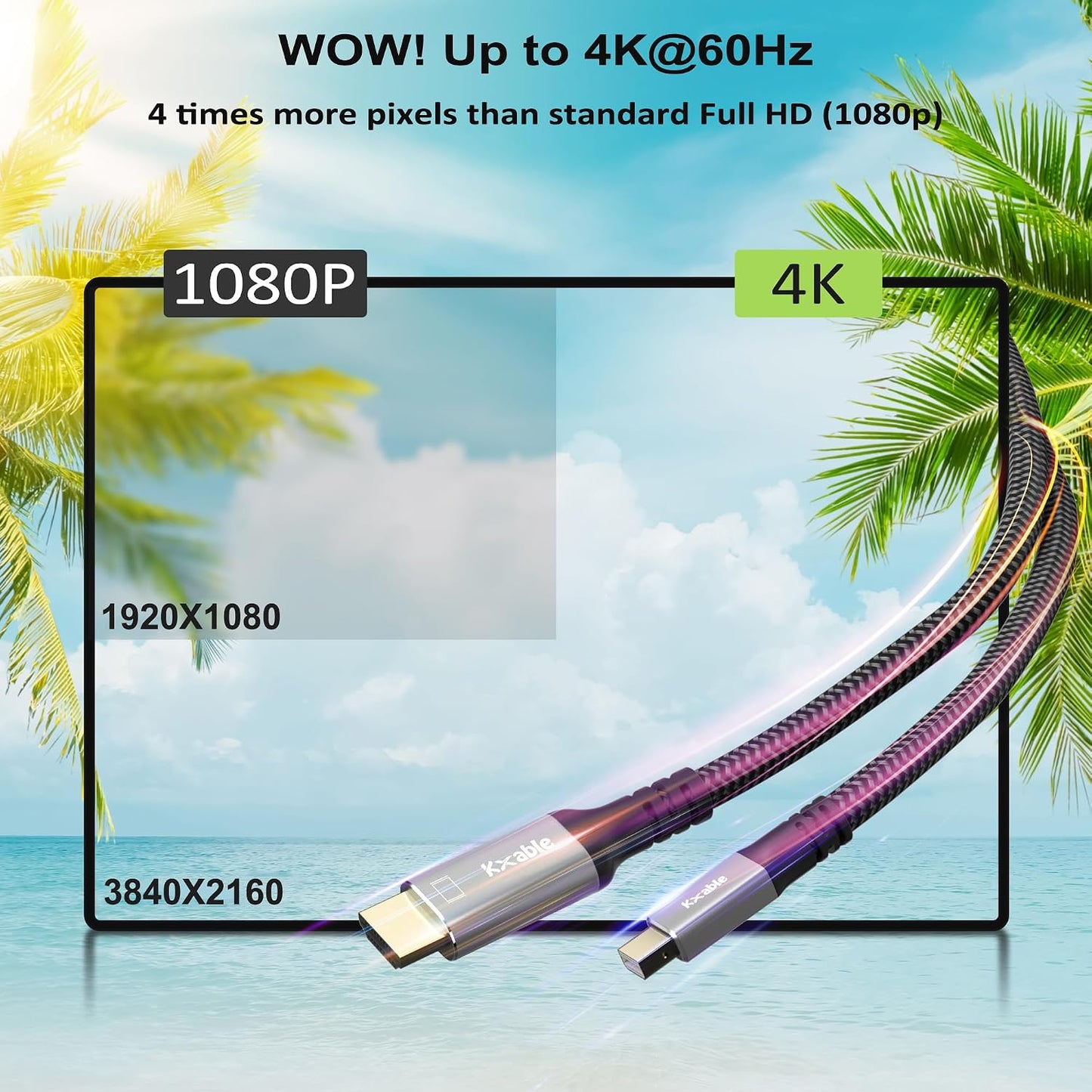 4K 15FT, [4K@60Hz, Mini DisplayPort to HDMI Cable Gold-Plated Plugs, Aluminum Shell, Nylon Braided], Mini DP to HDMI