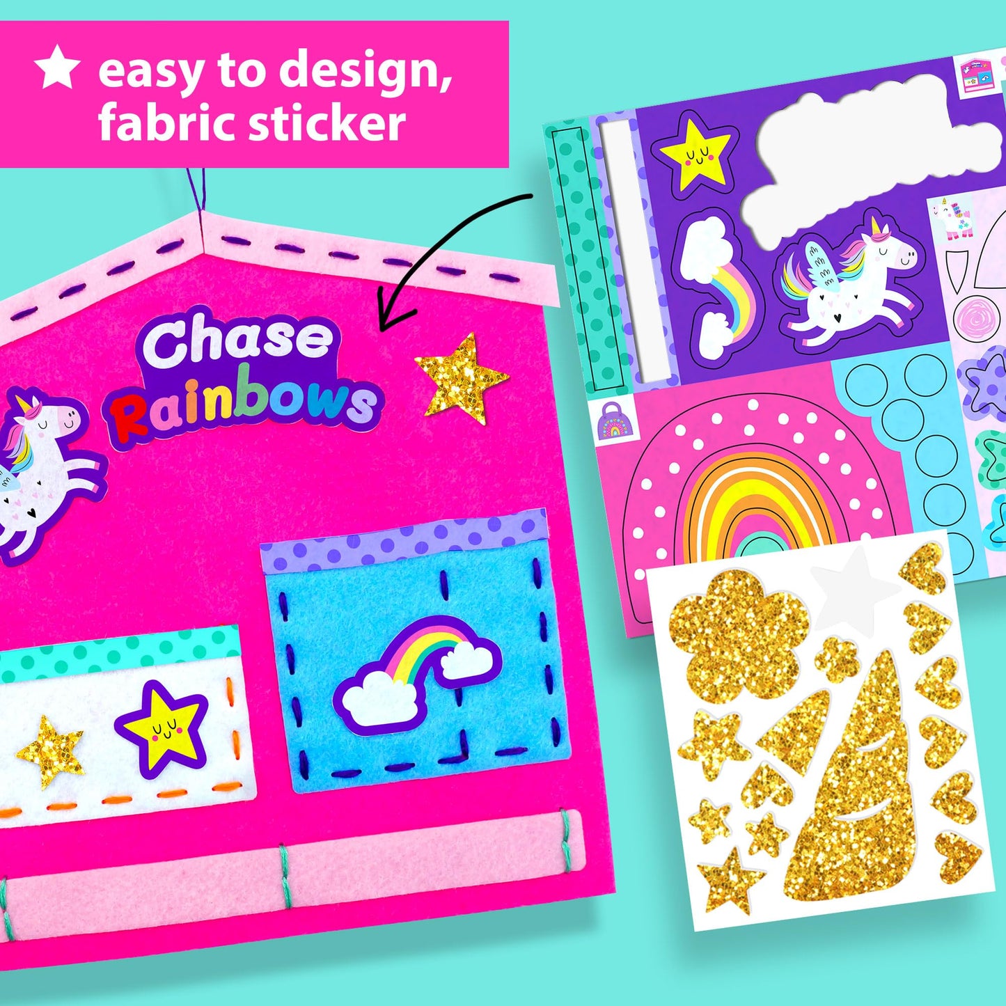 KRAFUN My First Unicorn Kids Sewing kit, Beginner Arts & Crafts, Make 8 Cute Projects with Plush Stuffed Animal, Pillow, Mobile, Keyring and Bag, Instructions & Felt for Learn Sewing, Embroidery