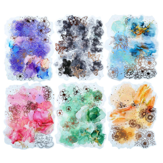 AuriicLeaf Watercolor Floral PET Sticker Set, 60PCS Gold Foil Flower Stickers for Scrapbooking, Journaling, DIY Crafts, Decorative Collage, Planner, and Art Supplies
