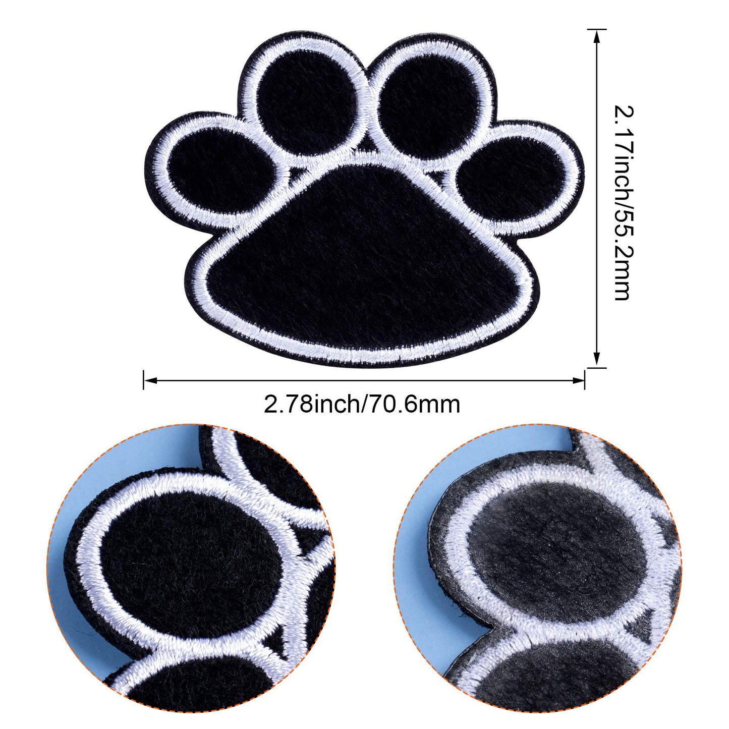 PAGOW 40Pcs Paw Print Patch for Jacket Clothing, Black-White Iron on paw Print Patches, DIY Embroidery Sticker Patches Sewing Craft Decoration