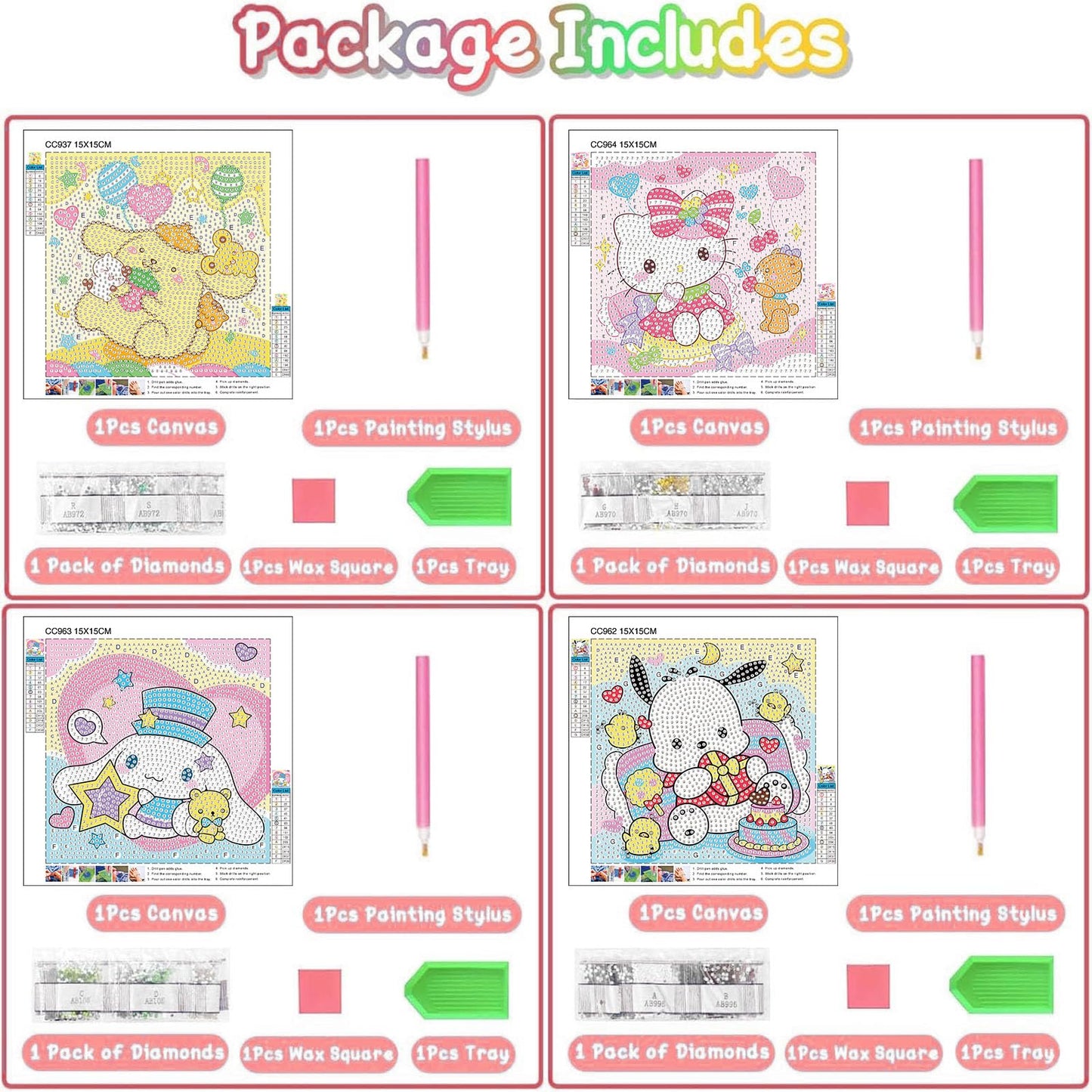 Sretoul 4 Pack Cartoon Diamond Art Kits for Kids - Kid Diamond Art Painting Kit Cartoon, Cute Gem Arts for Kids Ages 4 6 8 12, Easy DIY Crystal Gem Kits for Children Girls Boys Gifts (6x6 inch)