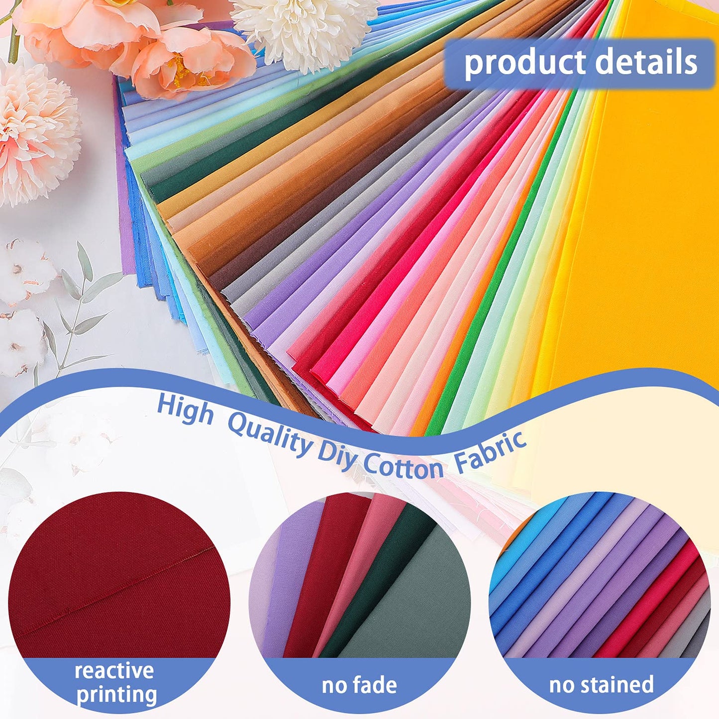 Macarrie 40 Pcs 100% Cotton Fat Quarters Fabric Bundles 10" x 10" Precut Fabric Quilting Patchwork Multicolor Squares Sewing Supplies Scrap Swatches Bulk for DIY Craft Cloths Handmade Color Analysis