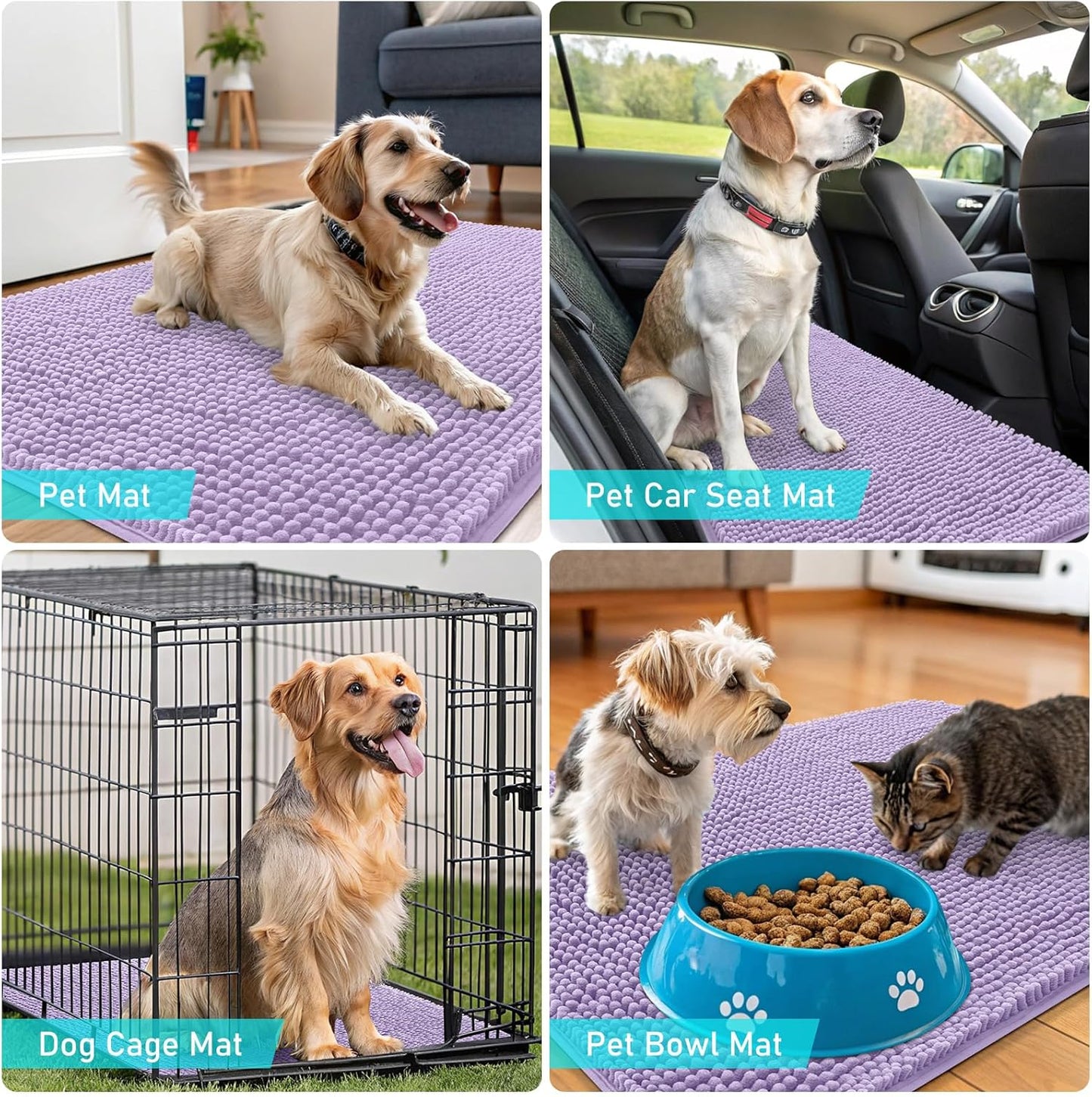 OLANLY Dog Door Mat - Absorbent Non-Slip Mud Mat for Indoor Use | Quick Dry Chenille, 47x32, Lavender