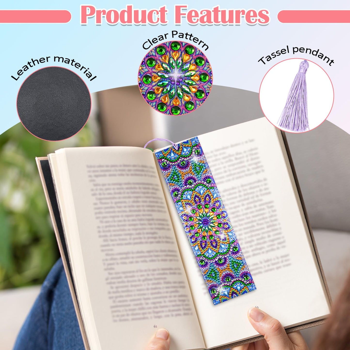 LINGFANG 8 Pcs Diamond Painting Bookmark, Leather DIY Book Makers for Adults Book Lovers, Diamond Art Beginners, Small Diamond Art Kits, Paint by Art Crafts Supplies Gift for Girls (Mandala)