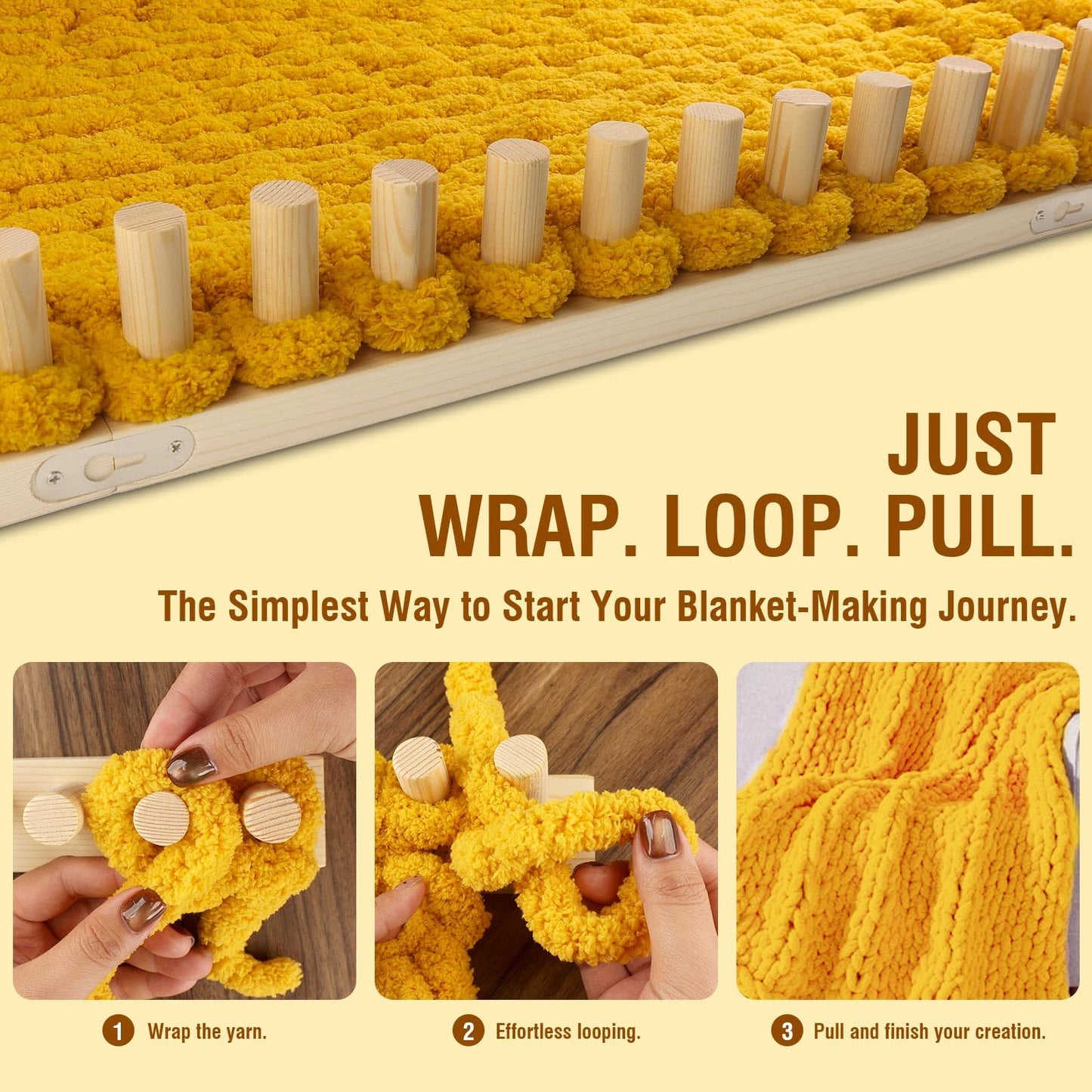 Chunky Blanket Loom Knitting Looms and Boards, Adjustable Size Wooden Loom for Blanket, No Needles Required Hand Knitting Kit for DIY Yarn Craft, Home Decor, Stress Relief, Beginner Friendly (76 In)