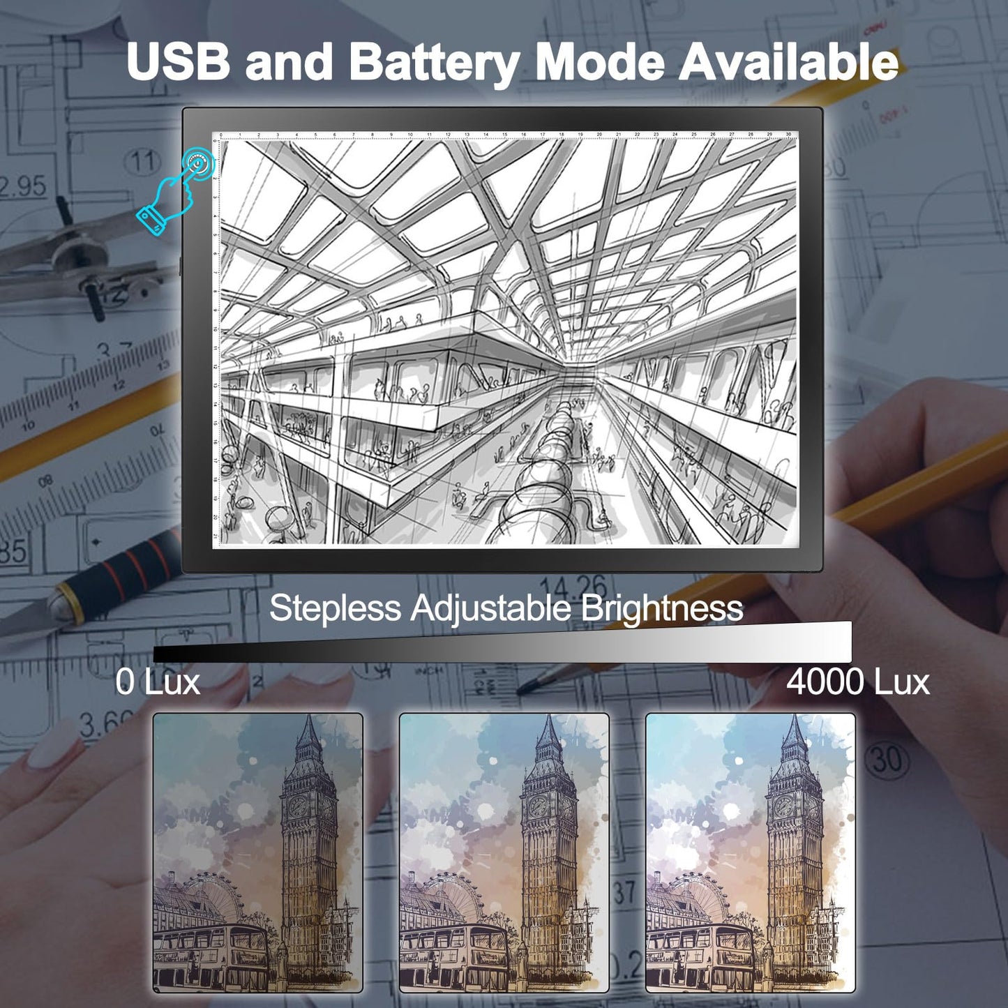 LitEnergy Rechargeable Tracing Light Box, Ultra-Thin Adjustable Battery Powered Artcraft LED Tracer Light Pad Tablet for Drawing, Sketching, Animation, Stenciling, Diamond Art Painting Kits for Adults