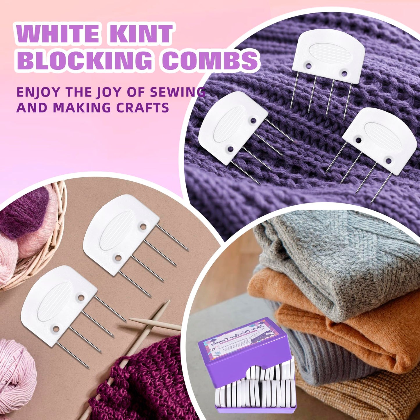 32 Pcs Knit Blocking Combs for Knitting, Crochet Blocking Pin, Short Knit Blockers Combs for Blocking Knitting Crochet Sewing Lace Needlework Projects Tool Device （White）